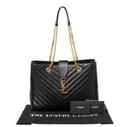 Pre Owned Saint Laurent Black Matelasse Leather Cassandre Shopper Tote