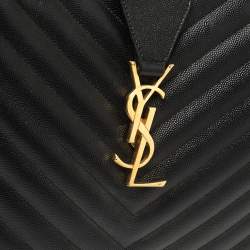 Pre Owned Saint Laurent Black Matelasse Leather Cassandre Shopper Tote