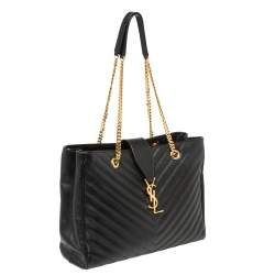 Pre Owned Saint Laurent Black Matelasse Leather Cassandre Shopper Tote