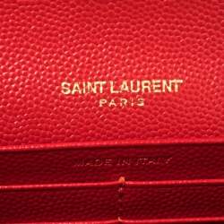 Saint Laurent Red Matelassé Leather Monogram Envelope Wallet