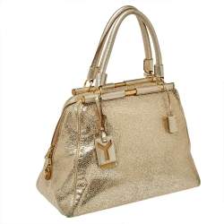 Pre Owned Saint Laurent Metallic Gold Textured Leather Medium Majorelle Tote 