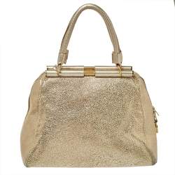 Pre Owned Saint Laurent Metallic Gold Textured Leather Medium Majorelle Tote 