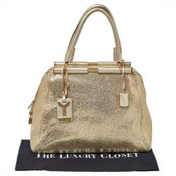 Pre Owned Saint Laurent Metallic Gold Textured Leather Medium Majorelle Tote 