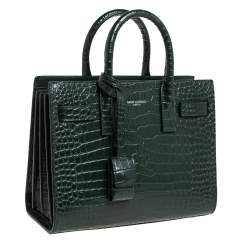 Pre Owned حقيبة سان لوران نانو كلاسيك ساك دي جور جلد نقش التمساح أخضر