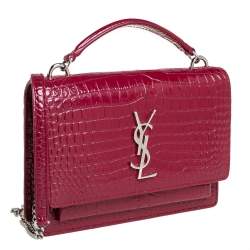 Saint Laurent Red Croc Leather Sunset Crossbody Bag