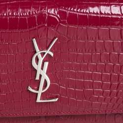 Saint Laurent Red Croc Leather Sunset Crossbody Bag