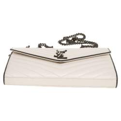 Pre Owned Saint Laurent White/Black Matelasse Leather Monogram Envelope Wallet on Chain