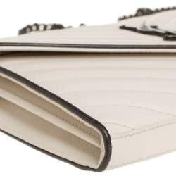 Pre Owned Saint Laurent White/Black Matelasse Leather Monogram Envelope Wallet on Chain