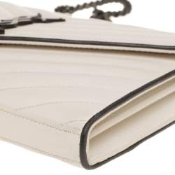 Pre Owned Saint Laurent White/Black Matelasse Leather Monogram Envelope Wallet on Chain