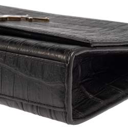 Pre Owned Saint Laurent Black Croc Embossed Leather Medium Kate Tassel Shoulder Bag