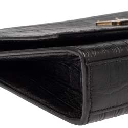 Pre Owned Saint Laurent Black Croc Embossed Leather Medium Kate Tassel Shoulder Bag