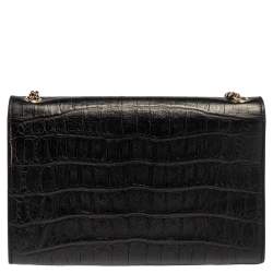 Pre Owned Saint Laurent Black Croc Embossed Leather Medium Kate Tassel Shoulder Bag