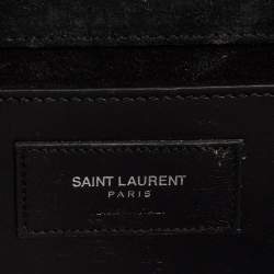 Pre Owned Saint Laurent Black Croc Embossed Leather Medium Kate Tassel Shoulder Bag