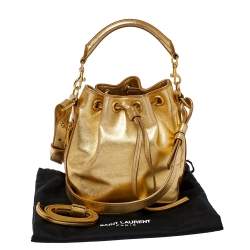 Pre Owned Saint Laurent Metallic Gold Leather Emmanuelle Drawstring Bucket Bag