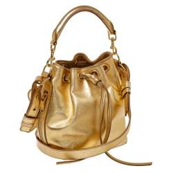 Pre Owned Saint Laurent Metallic Gold Leather Emmanuelle Drawstring Bucket Bag