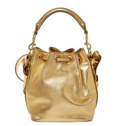 Pre Owned Saint Laurent Metallic Gold Leather Emmanuelle Drawstring Bucket Bag