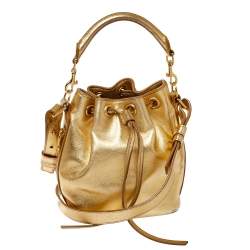 Pre Owned Saint Laurent Metallic Gold Leather Emmanuelle Drawstring Bucket Bag
