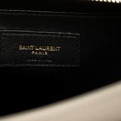 Pre Owned Saint Laurent Pearl White Leather Small Uptown Tote