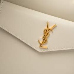 Pre Owned Saint Laurent Pearl White Leather Small Uptown Tote