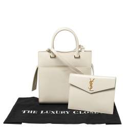 Pre Owned Saint Laurent Pearl White Leather Small Uptown Tote