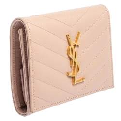 مملوكة مسبقًا Saint Laurent Nude Pink Matelassé Leather Monogram Trifold Wallet