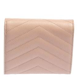 مملوكة مسبقًا Saint Laurent Nude Pink Matelassé Leather Monogram Trifold Wallet