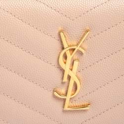 مملوكة مسبقًا Saint Laurent Nude Pink Matelassé Leather Monogram Trifold Wallet