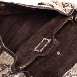 Pre Owned Saint Laurent Brown/Beige Python Leather Medium Muse Two Satchel