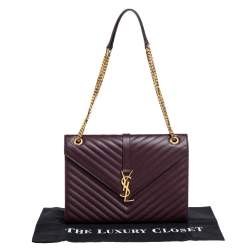 مملوكة مسبقًا حقيبة سان لوران جلد ماتيلاس عنابي كبيرة بقلاب