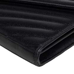 Pre Owned Saint Laurent Black Matelasse Leather Monogram Envelope Wallet on Chain