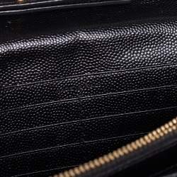 Pre Owned Saint Laurent Black Matelasse Leather Monogram Envelope Wallet on Chain