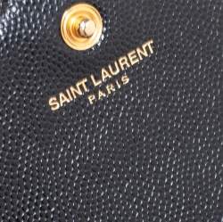 Pre Owned Saint Laurent Black Matelasse Leather Monogram Envelope Wallet on Chain