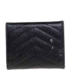مملوكة مسبقًا Saint Laurent Black Matelassé Leather Monogram Trifold Wallet