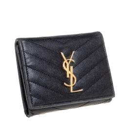 مملوكة مسبقًا Saint Laurent Black Matelassé Leather Monogram Trifold Wallet