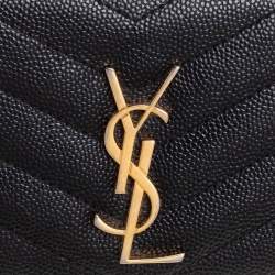 مملوكة مسبقًا Saint Laurent Black Matelassé Leather Monogram Trifold Wallet