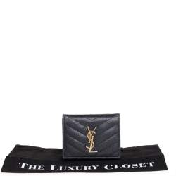 مملوكة مسبقًا Saint Laurent Black Matelassé Leather Monogram Trifold Wallet
