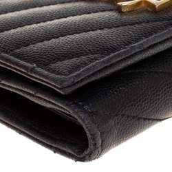 مملوكة مسبقًا Saint Laurent Black Matelassé Leather Monogram Trifold Wallet
