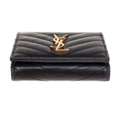 مملوكة مسبقًا Saint Laurent Black Matelassé Leather Monogram Trifold Wallet