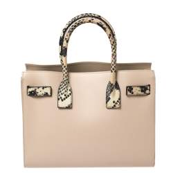 Pre Owned Saint Laurent Pale Pink Leather and Python Embossed Leather Baby Classic Sac De Jour Tote