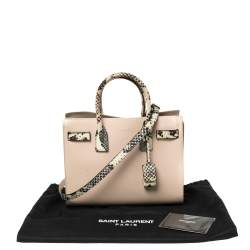 Pre Owned Saint Laurent Pale Pink Leather and Python Embossed Leather Baby Classic Sac De Jour Tote