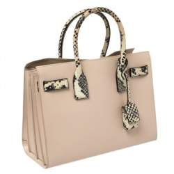 Pre Owned Saint Laurent Pale Pink Leather and Python Embossed Leather Baby Classic Sac De Jour Tote