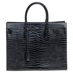 Pre Owned Saint Laurent Black Croc Embossed Leather Small Classic Sac De Jour Tote