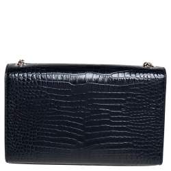 مملوكة مسبقًا Saint Laurent Midnight Blue Croc Embossed Leather Medium Kate Tassel Shoulder Bag