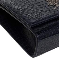 مملوكة مسبقًا Saint Laurent Midnight Blue Croc Embossed Leather Medium Kate Tassel Shoulder Bag