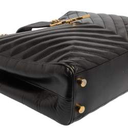 Pre Owned Saint Laurent Black Matelasse Leather Cassandre Shopper Tote