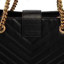 Pre Owned Saint Laurent Black Matelasse Leather Cassandre Shopper Tote