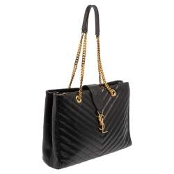 Pre Owned Saint Laurent Black Matelasse Leather Cassandre Shopper Tote
