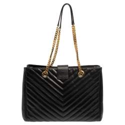 Pre Owned Saint Laurent Black Matelasse Leather Cassandre Shopper Tote