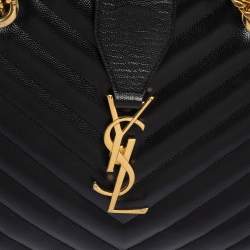 Pre Owned Saint Laurent Black Matelasse Leather Cassandre Shopper Tote