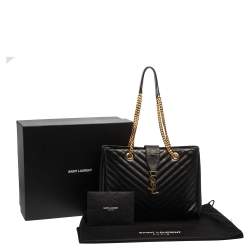 Pre Owned Saint Laurent Black Matelasse Leather Cassandre Shopper Tote